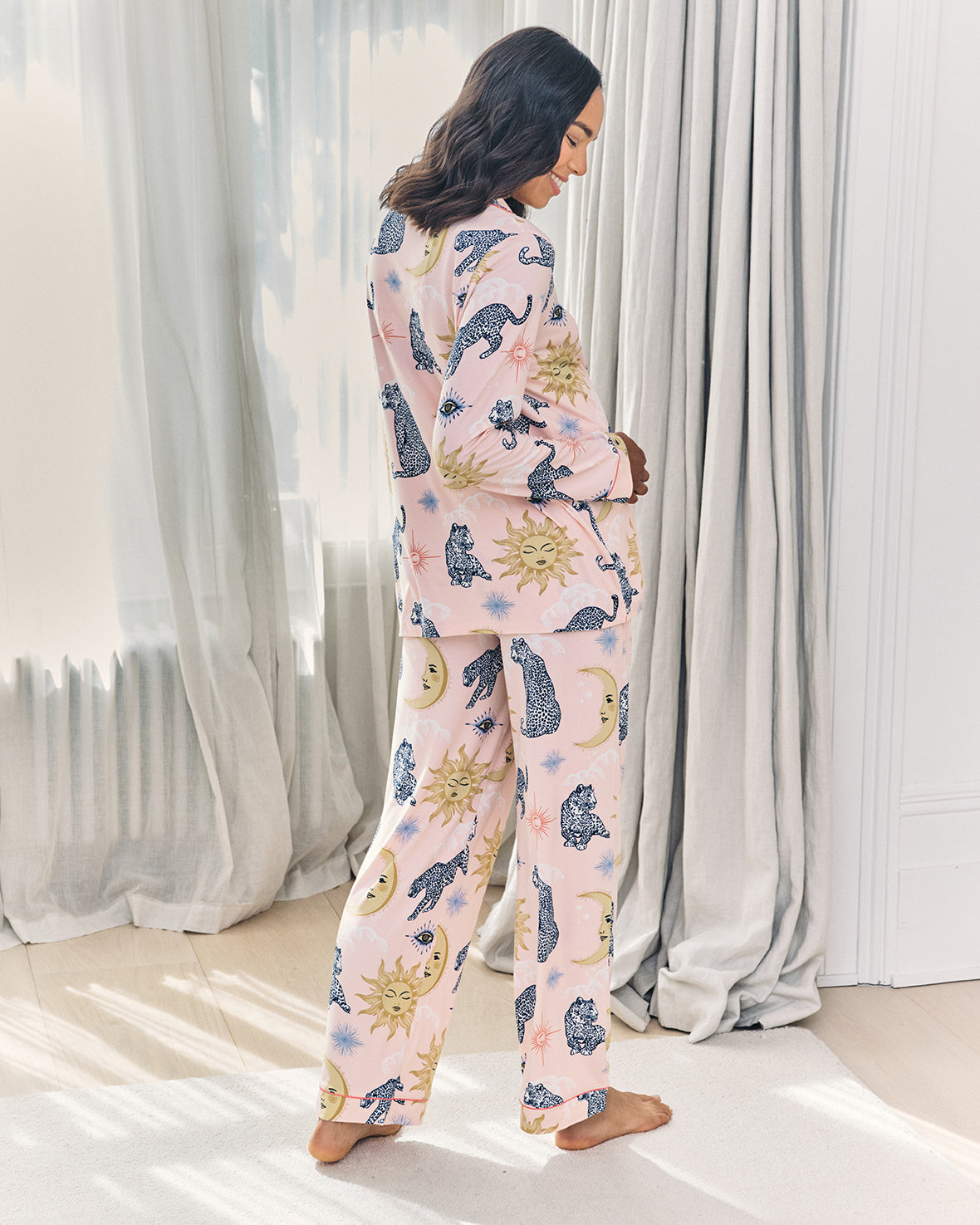 Maternity Celestial Leopard Print Button Up Long Pyjama Set