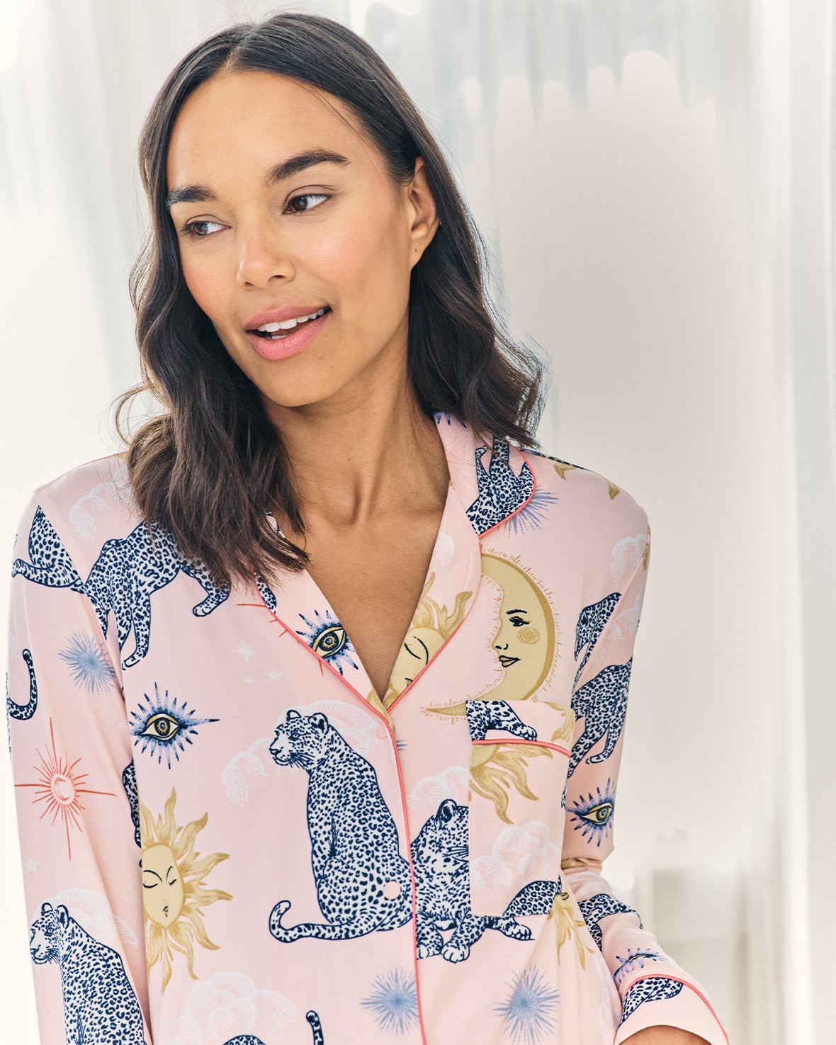 Maternity Celestial Leopard Print Button Up Long Pyjama Set