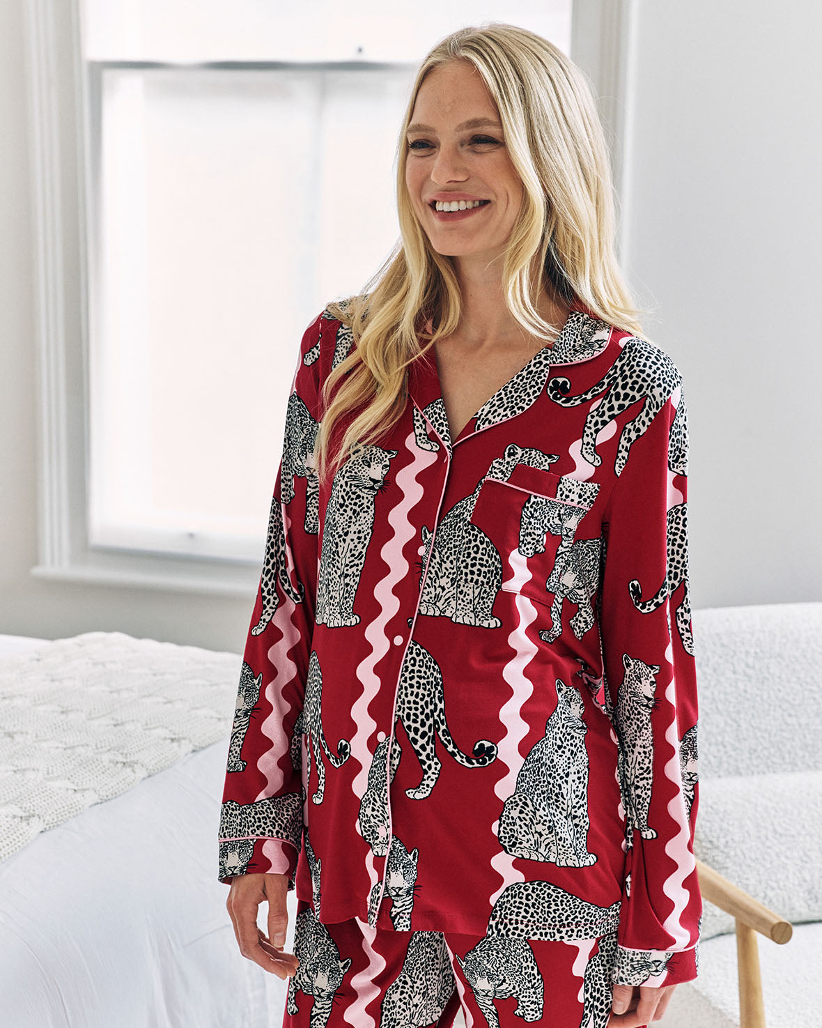 Maternity Snow Leopard Wavy Stripe Print Long Pyjama Set