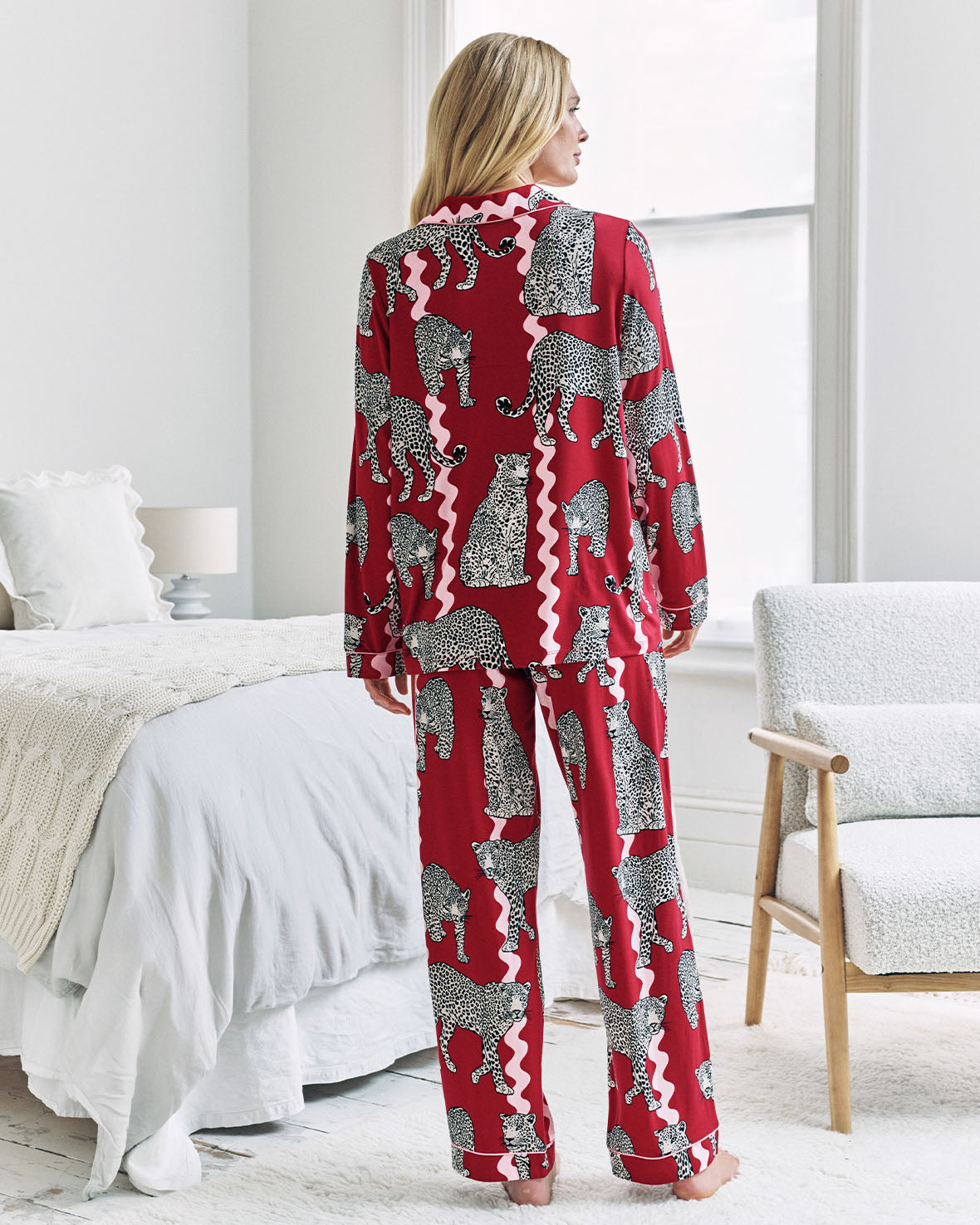 Maternity Snow Leopard Wavy Stripe Print Long Pyjama Set