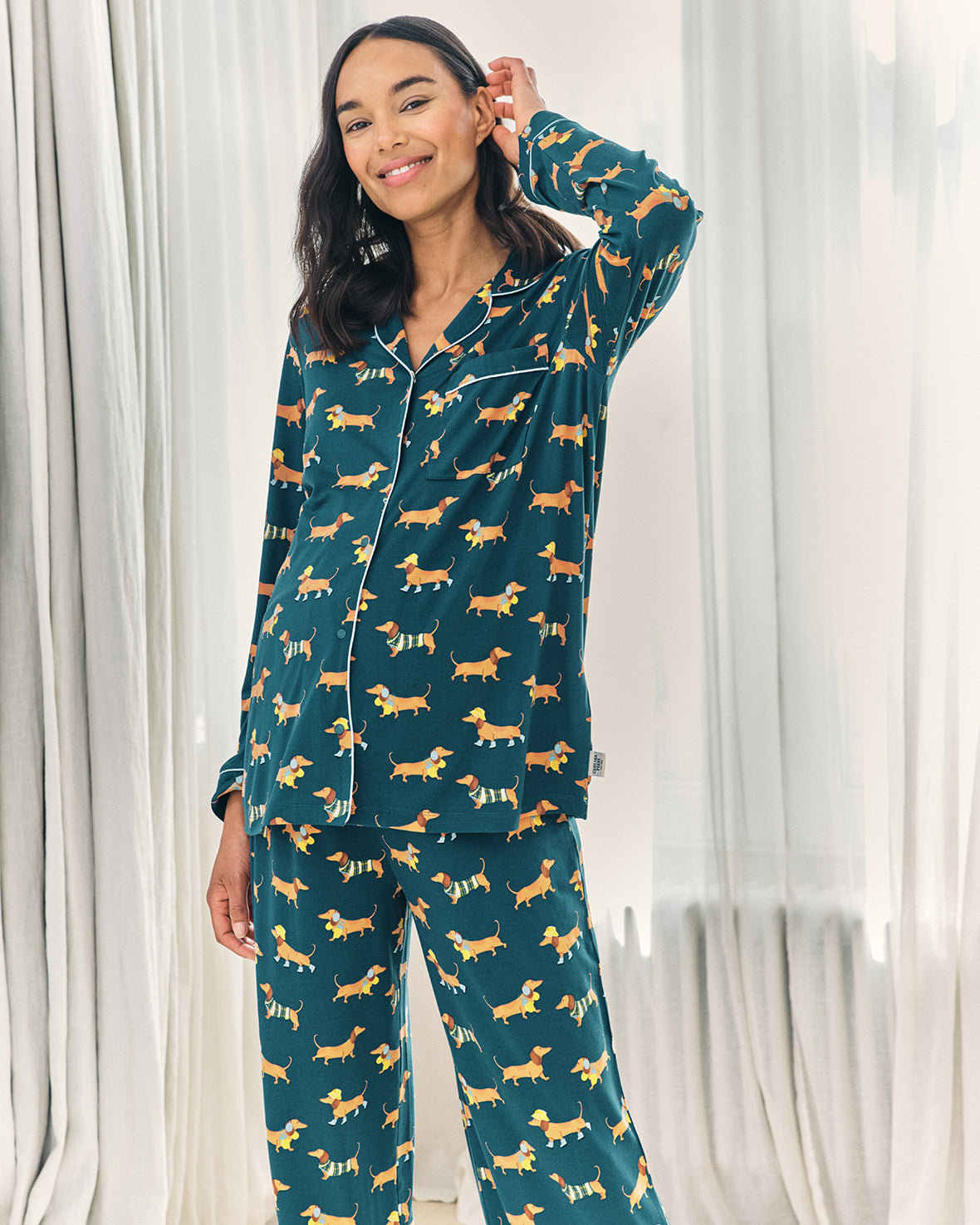 Maternity Sausage Dog Stroll Print Long Pyjama Set