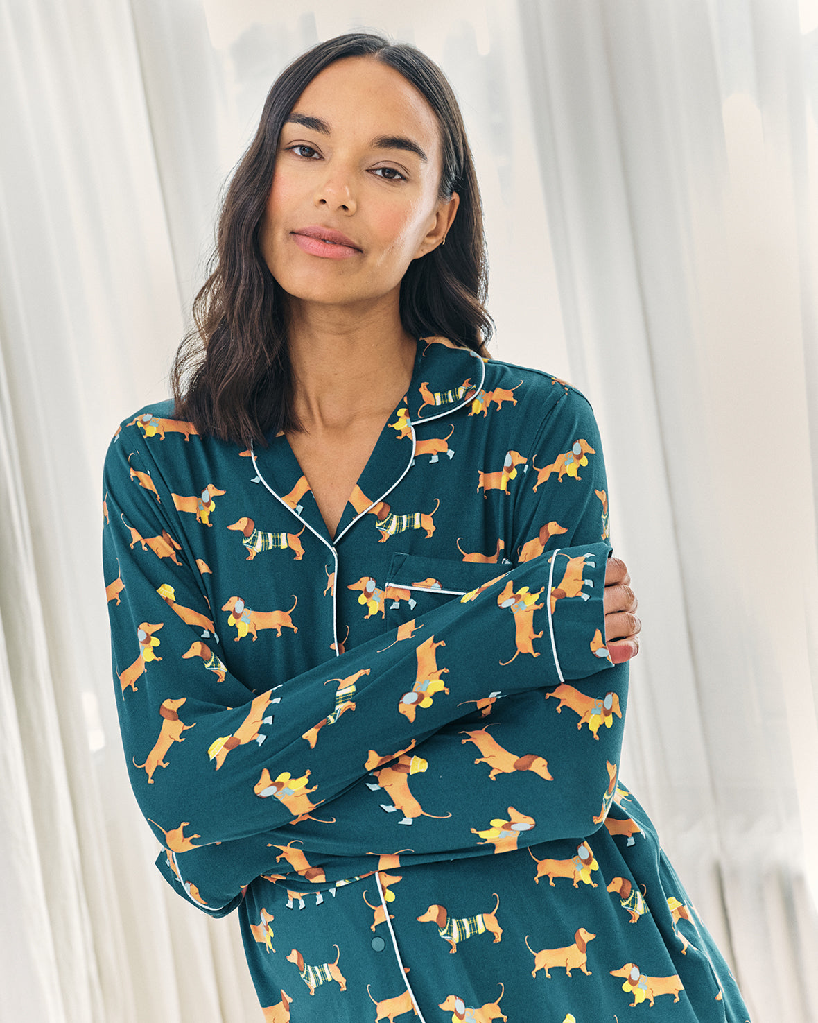 Maternity Sausage Dog Stroll Print Long Pyjama Set