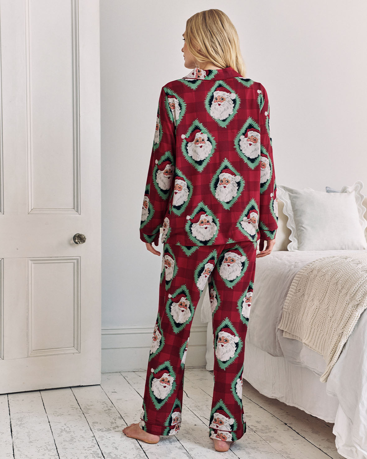 Maternity Christmas Jolly Santa Print Long Pyjama Set