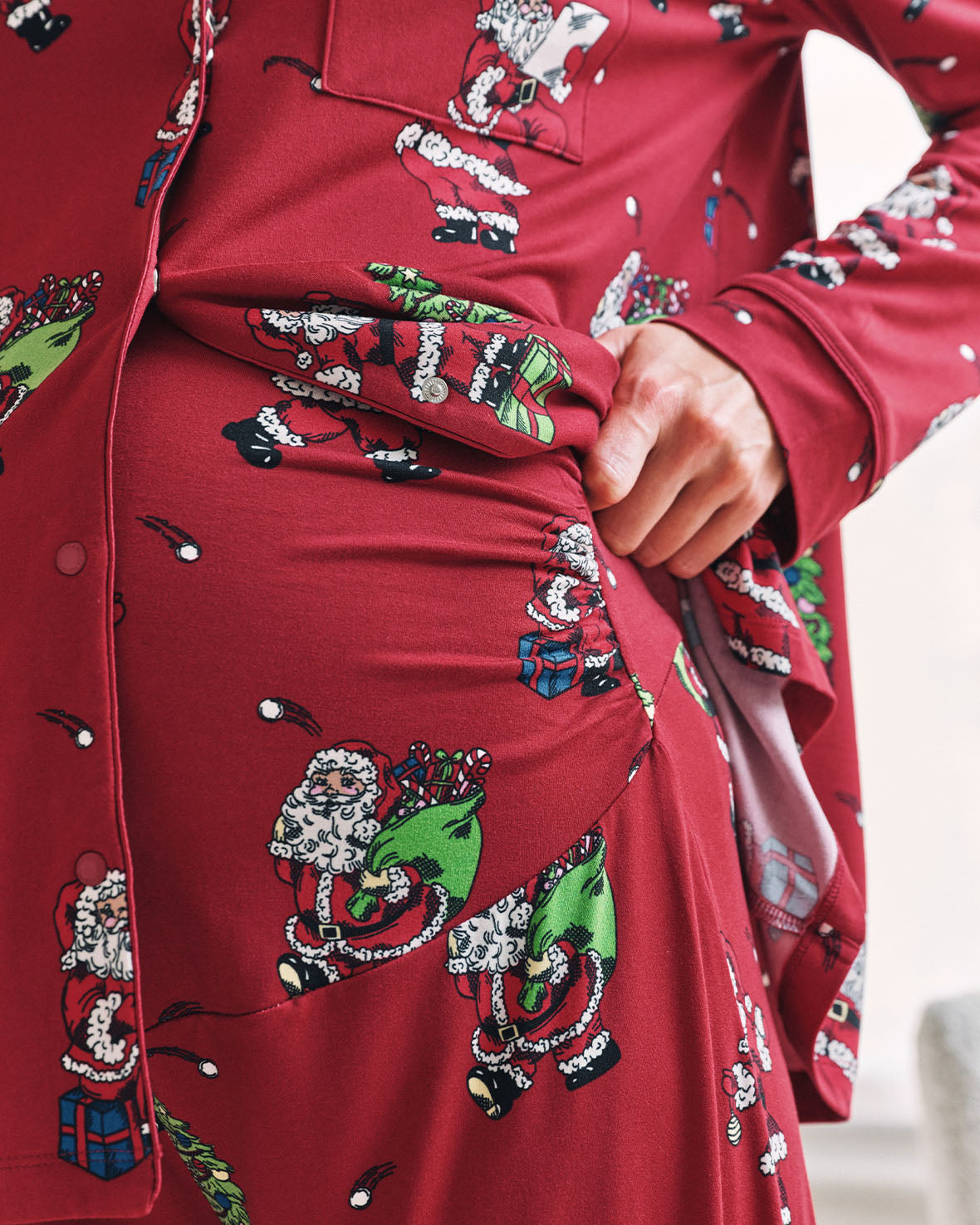 Maternity Christmas Santa Snowball Print Long Pyjama Set