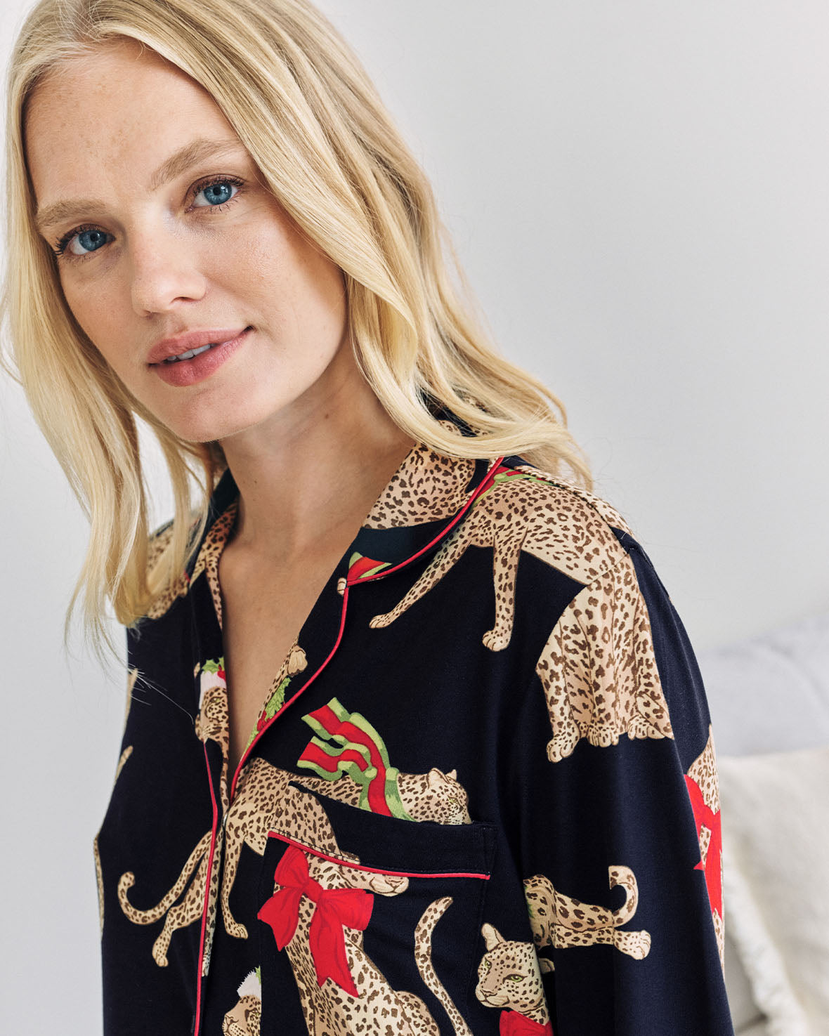 Maternity Christmas Leopard Print Long Pyjama Set