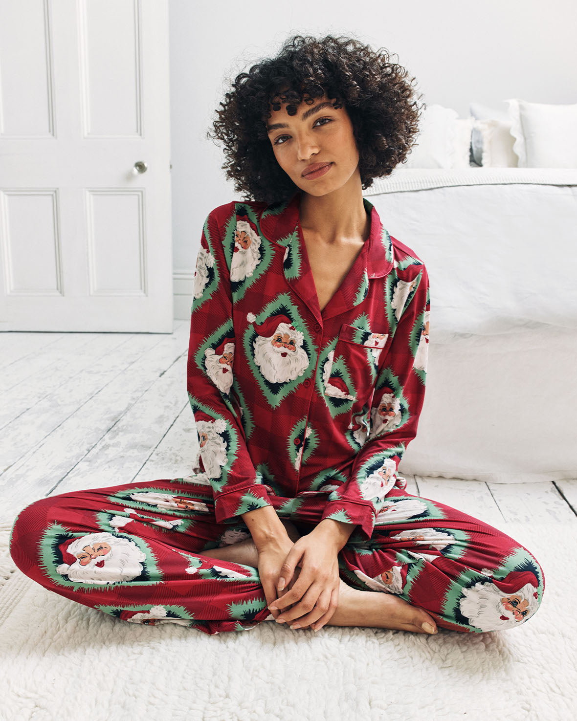 Christmas Jolly Santa Print Long Pyjama Set