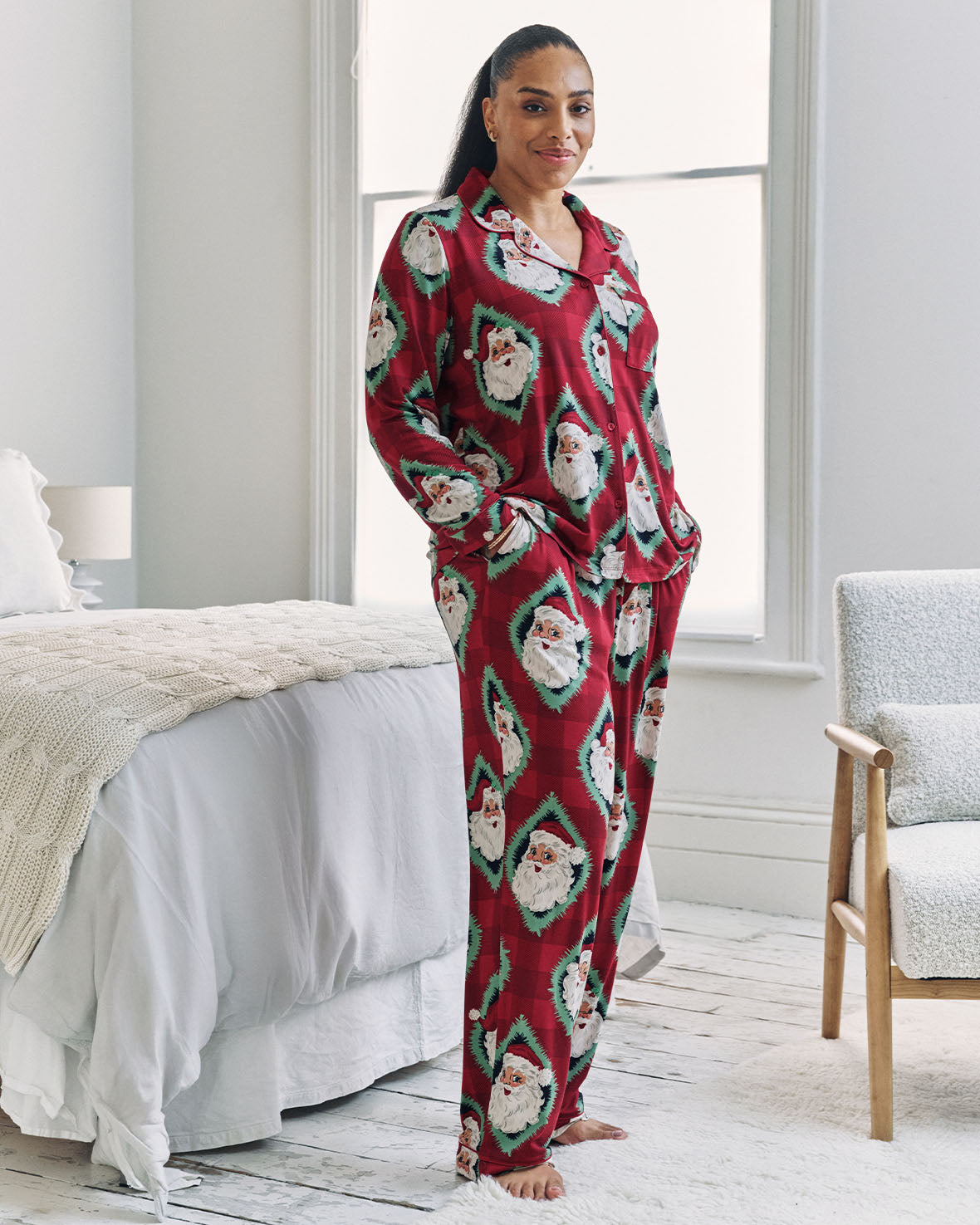 Christmas Jolly Santa Print Long Pyjama Set