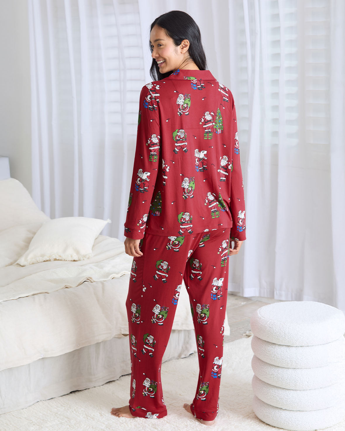 Christmas Santa Snowball Print Long Pyjama Set