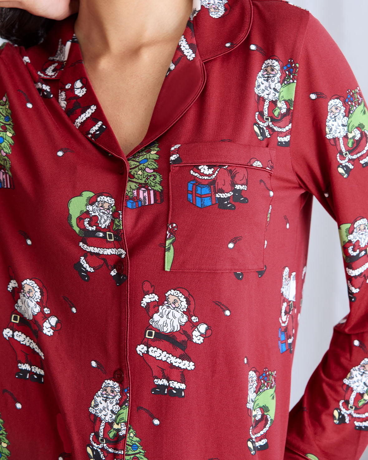 Christmas Santa Snowball Print Long Pyjama Set