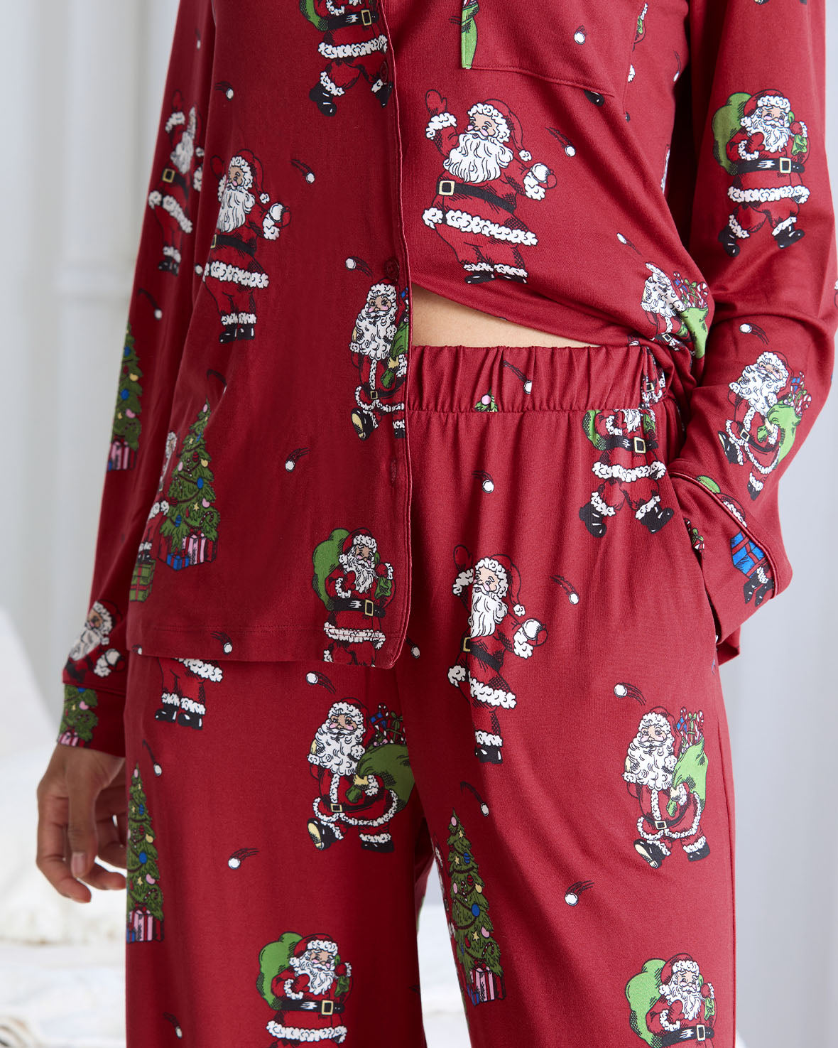 Christmas Santa Snowball Print Long Pyjama Set