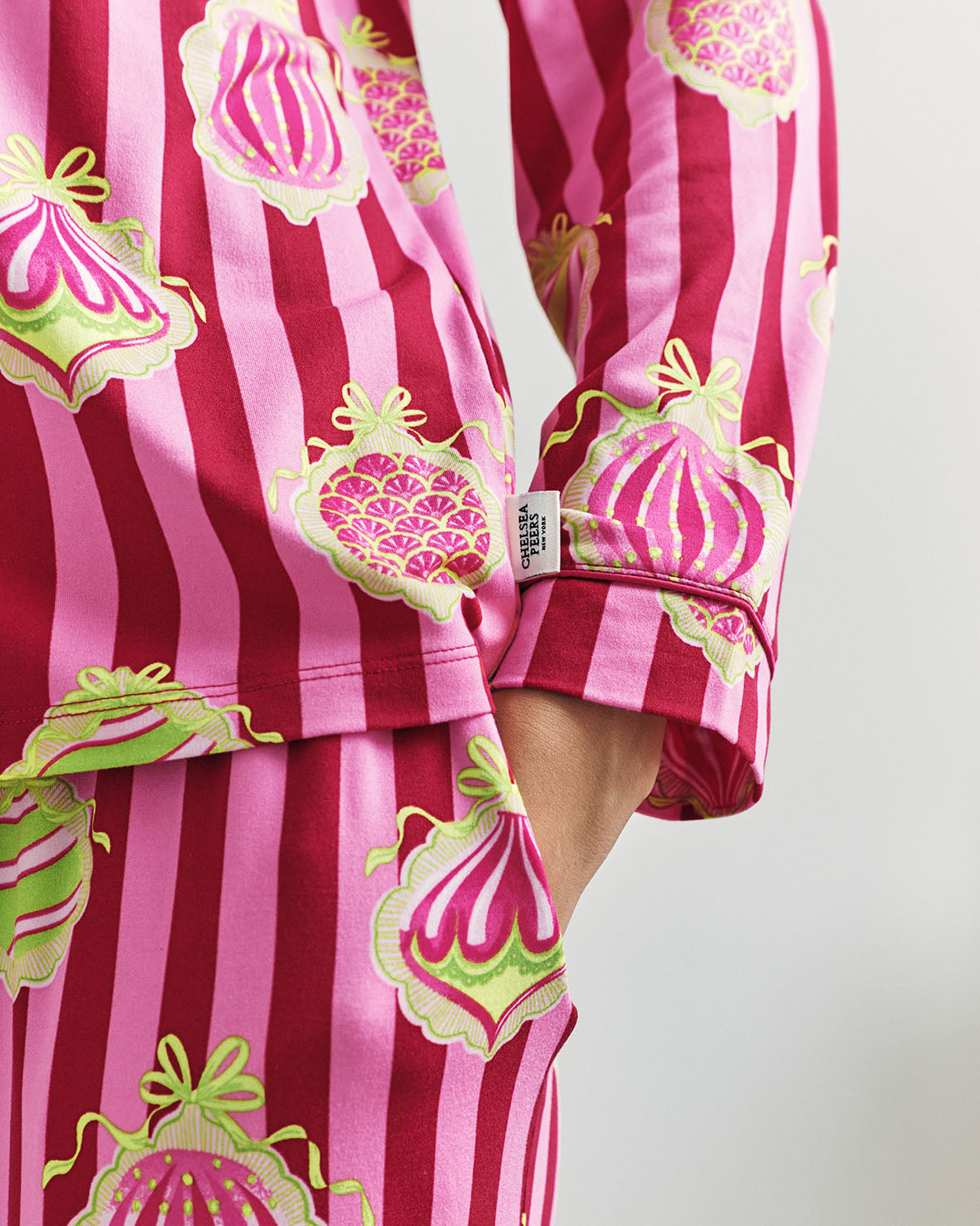 Christmas Baubles Stripe Print Long Pyjama Set