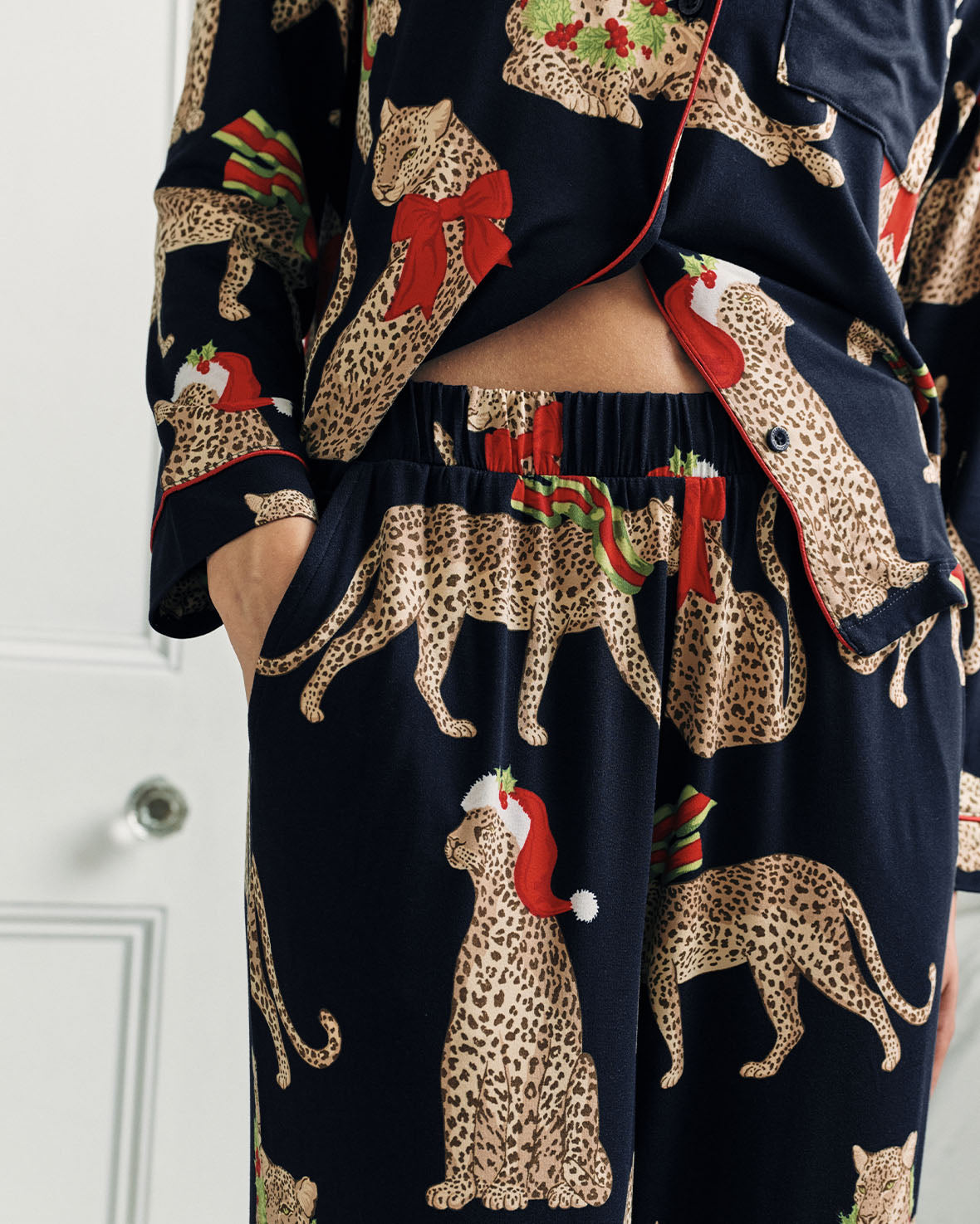 Christmas Leopard Print Long Pyjama Set