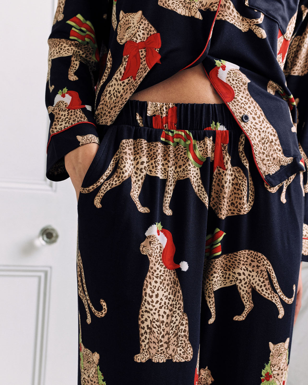 Christmas Leopard Print Long Pyjama Set