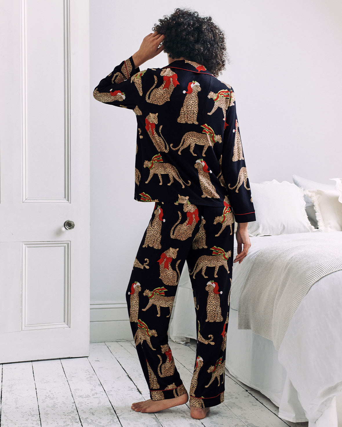 Christmas Leopard Print Long Pyjama Set