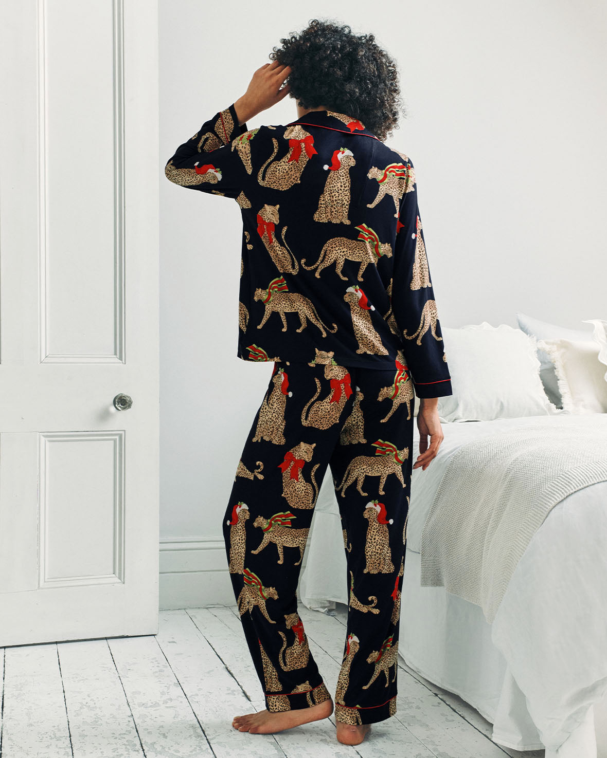 Christmas Leopard Print Long Pyjama Set