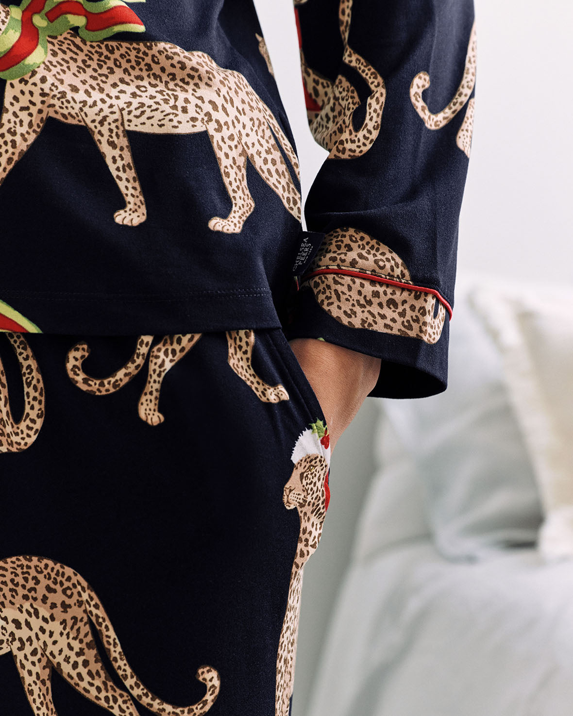 Christmas Leopard Print Long Pyjama Set