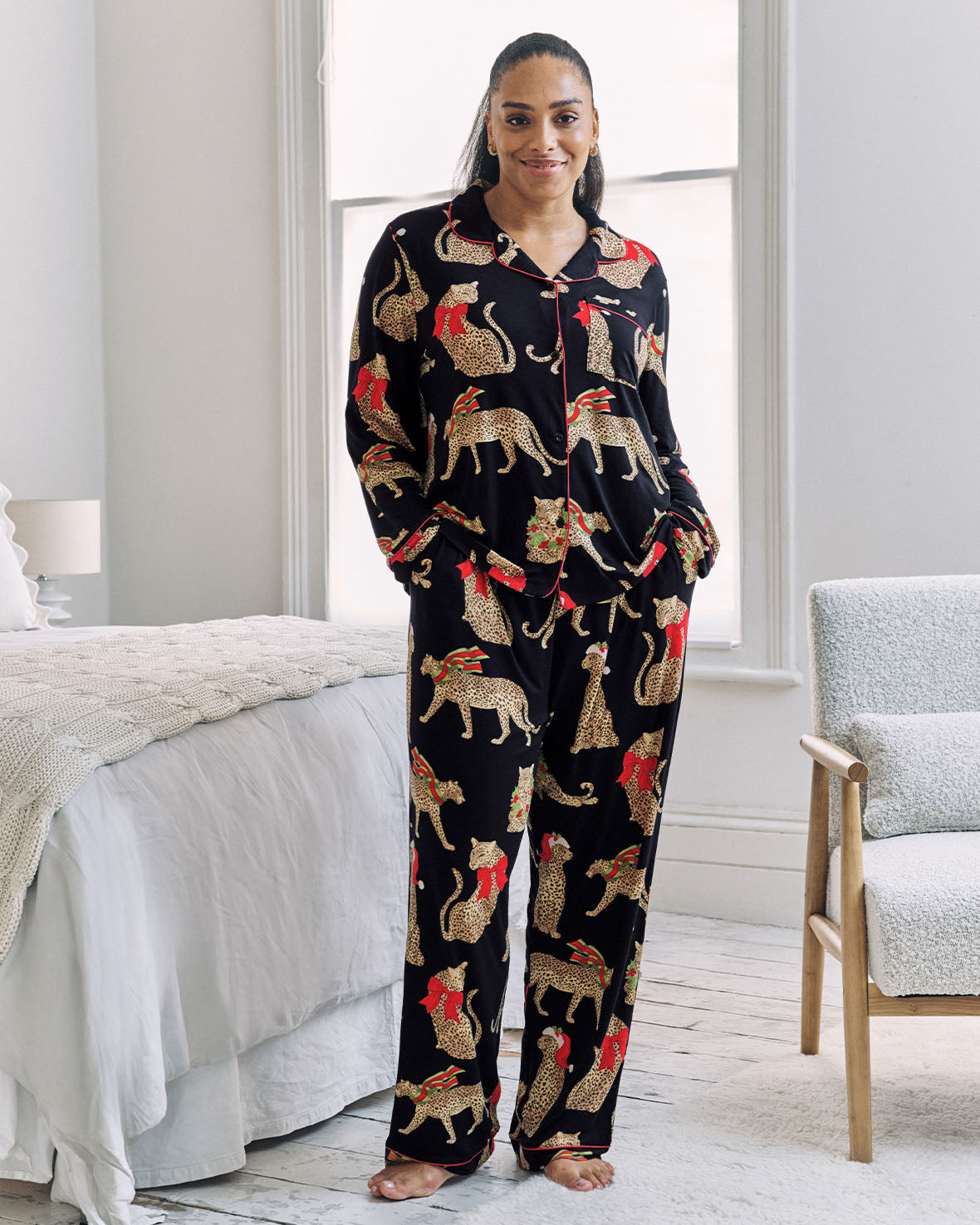 Christmas Leopard Print Long Pyjama Set