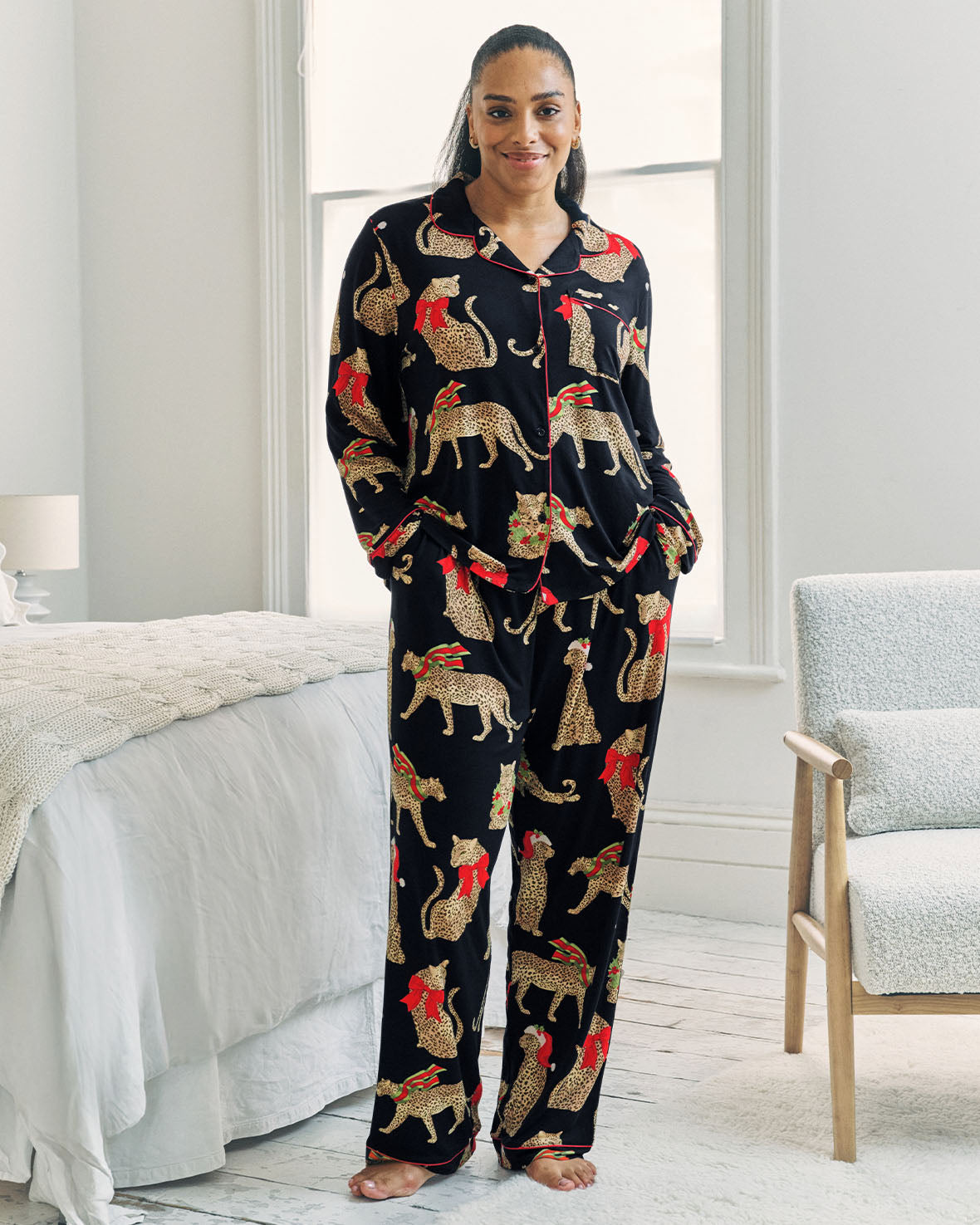 Christmas Leopard Print Long Pyjama Set