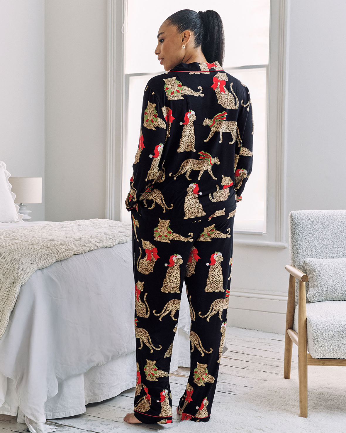 Christmas Leopard Print Long Pyjama Set