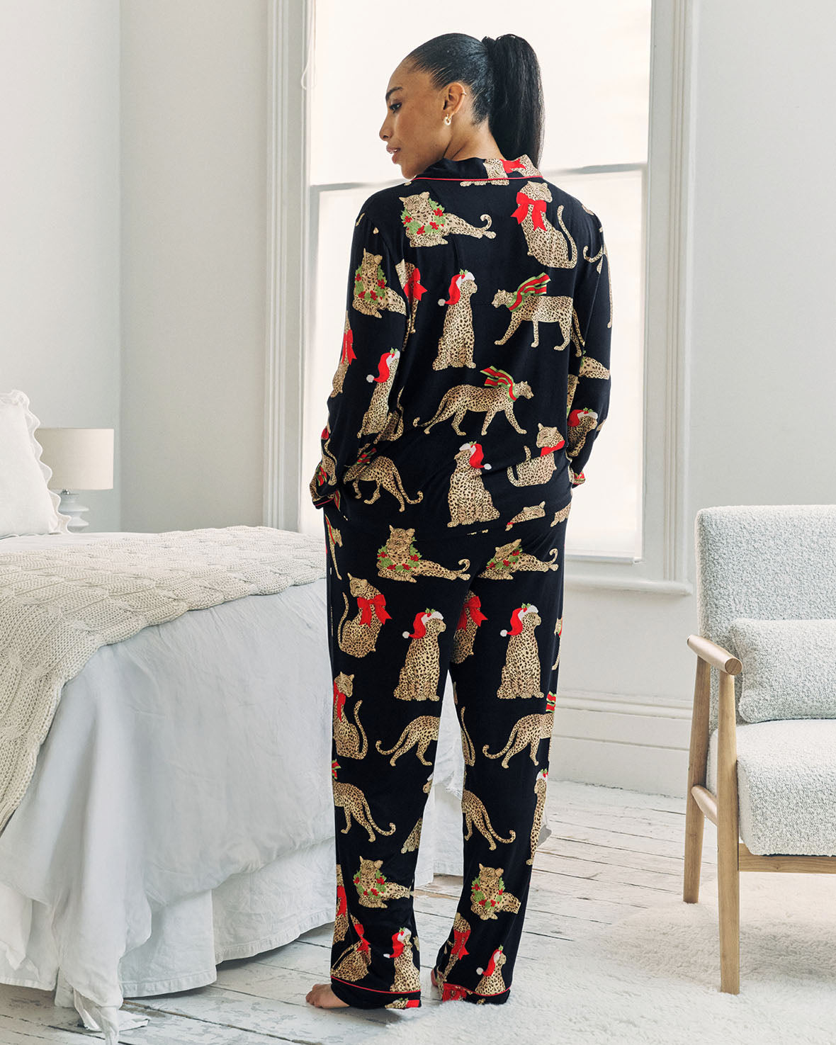 Christmas Leopard Print Long Pyjama Set