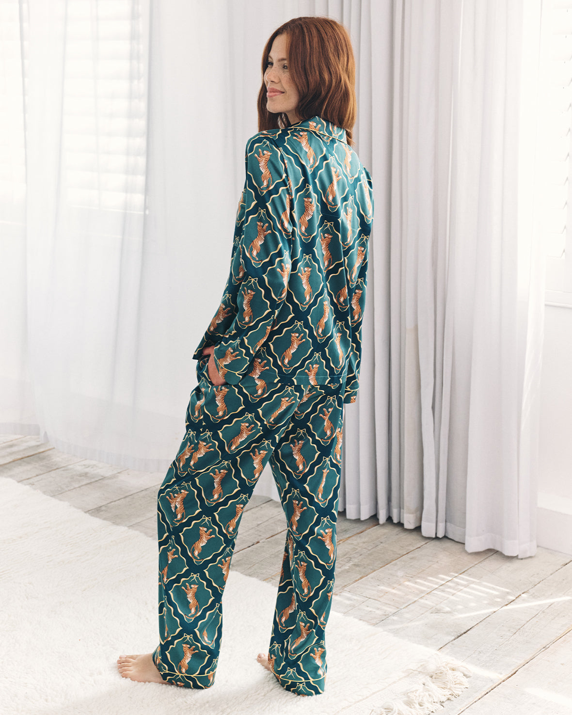 Satin Gilded Tiger Print Long Pyjama Set