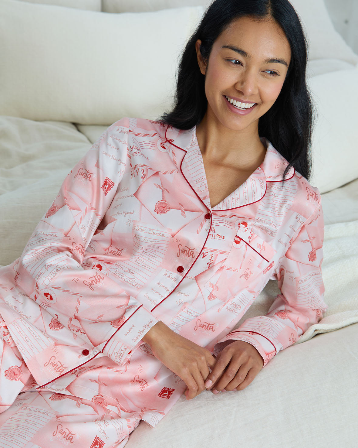 Satin Christmas Letter to Santa Print Long Pyjama Set