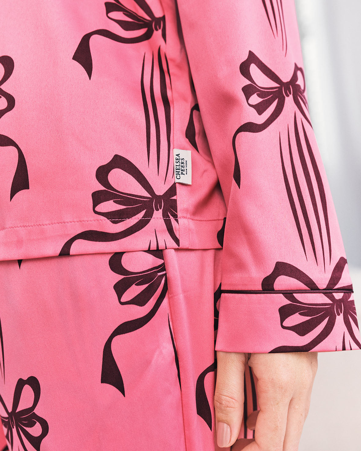 Satin Bow Print Long Pyjama Set