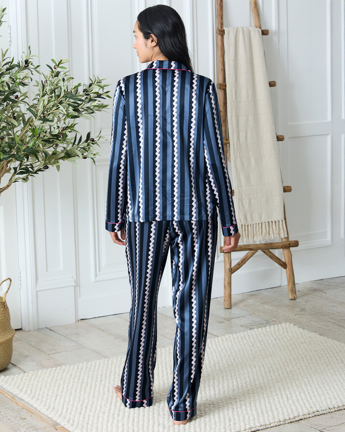 Satin Star Pocket Striped Long Pyjama Set