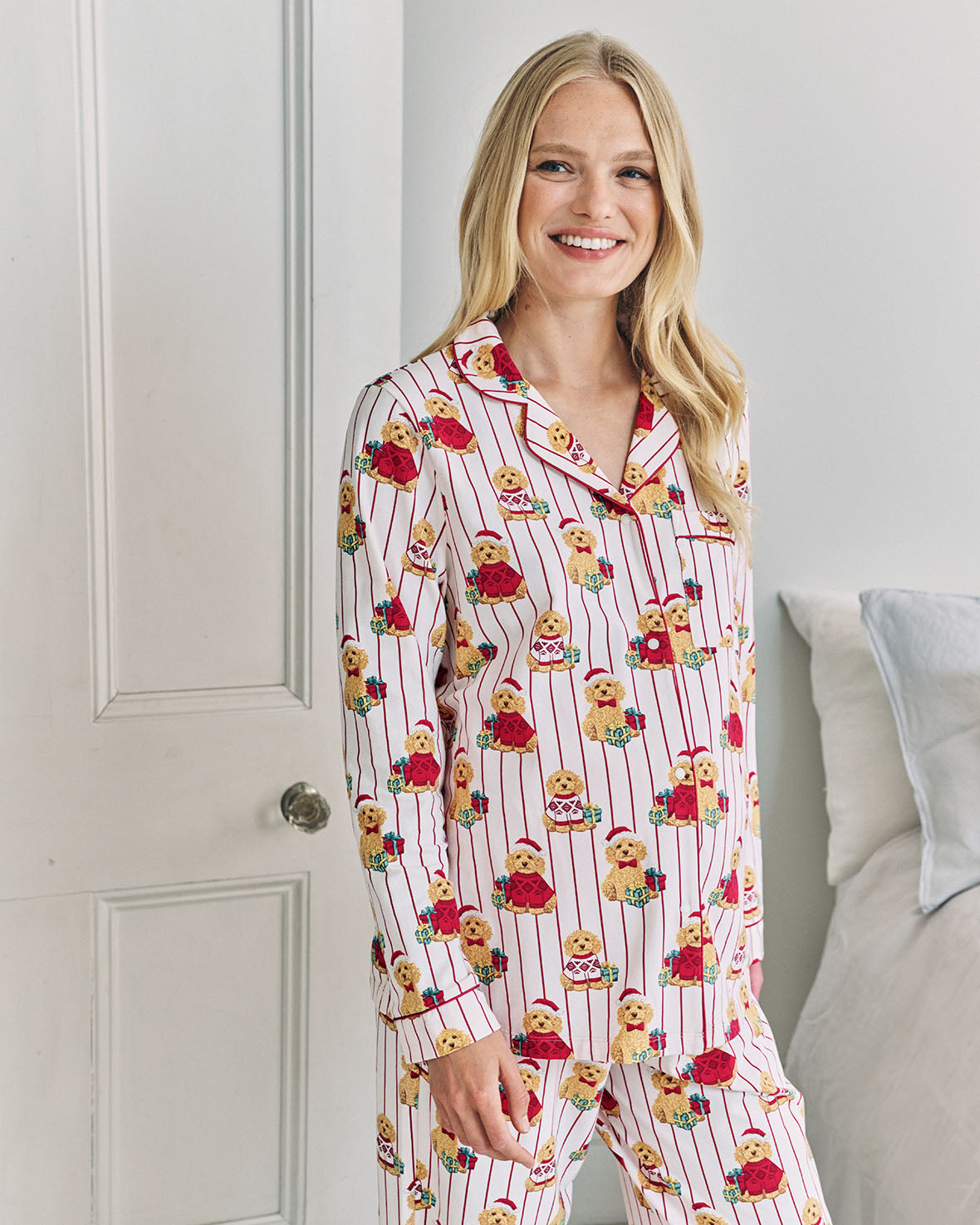 Maternity Organic Cotton Chip the Christmas Cockapoo Dog Print Long Pyjama Set