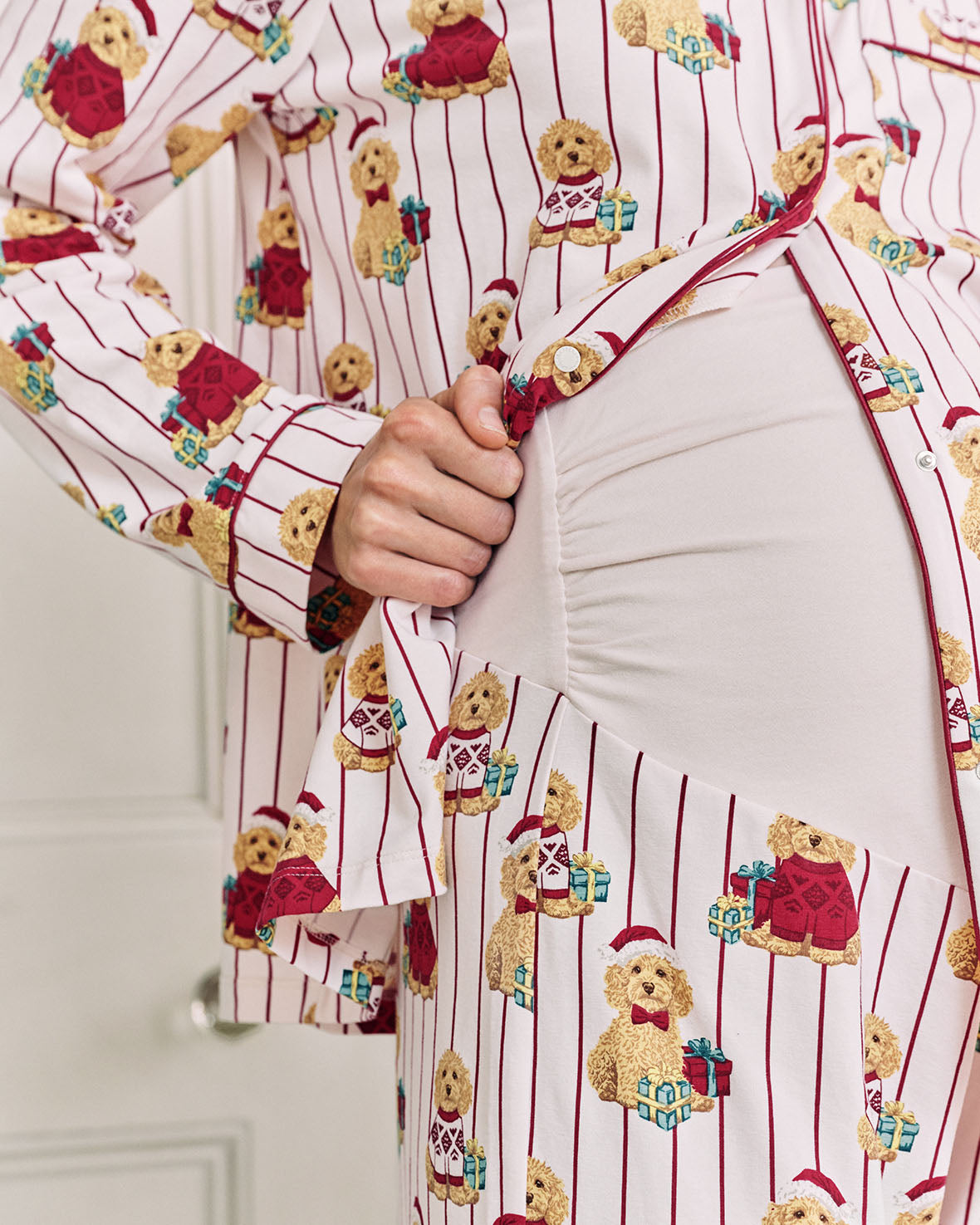 Maternity Organic Cotton Chip the Christmas Cockapoo Dog Print Long Pyjama Set