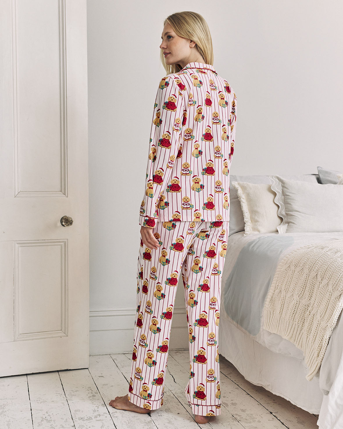 Maternity Organic Cotton Chip the Christmas Cockapoo Dog Print Long Pyjama Set
