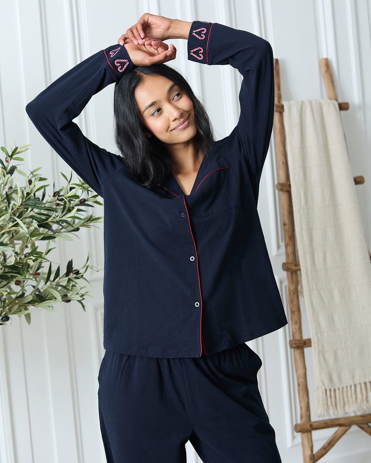 Organic Cotton Embroidered Christmas Candy Cane Heart Pyjama Set