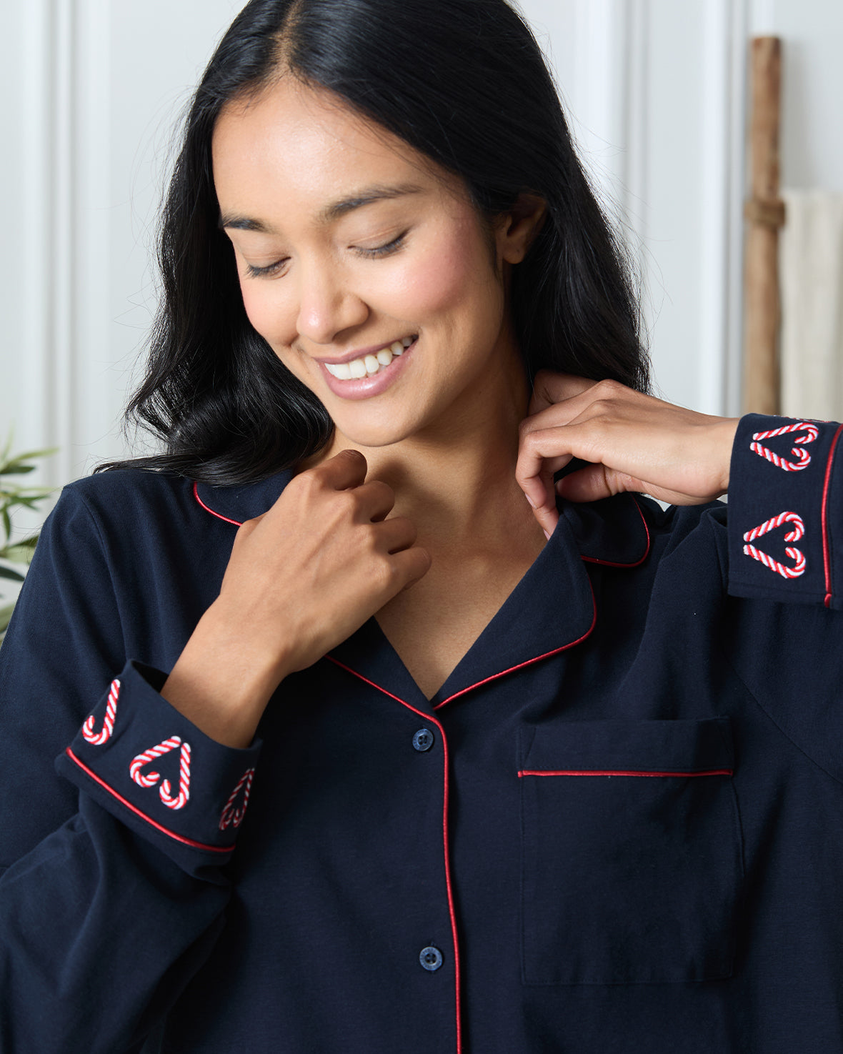 Organic Cotton Embroidered Christmas Candy Cane Heart Pyjama Set