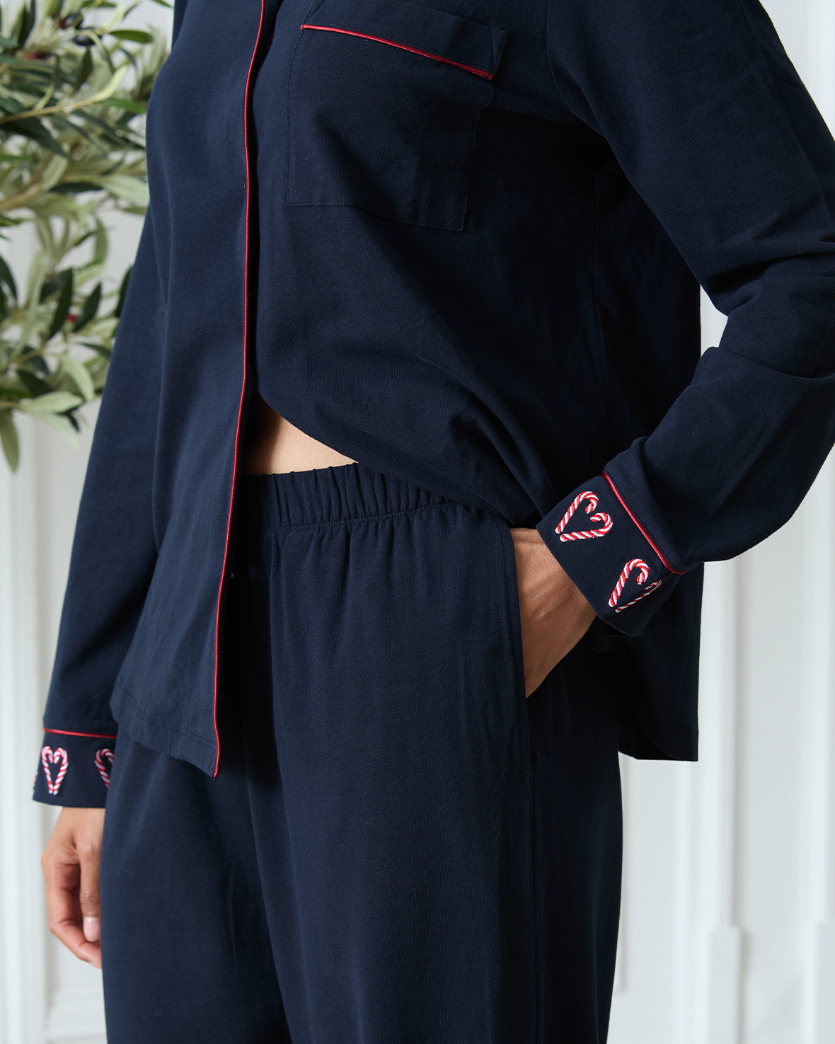 Organic Cotton Embroidered Christmas Candy Cane Heart Pyjama Set