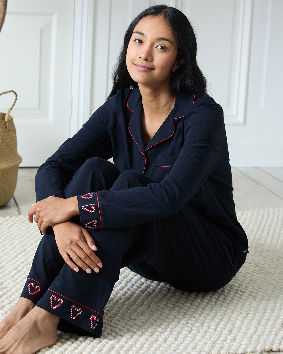 Organic Cotton Embroidered Christmas Candy Cane Heart Pyjama Set