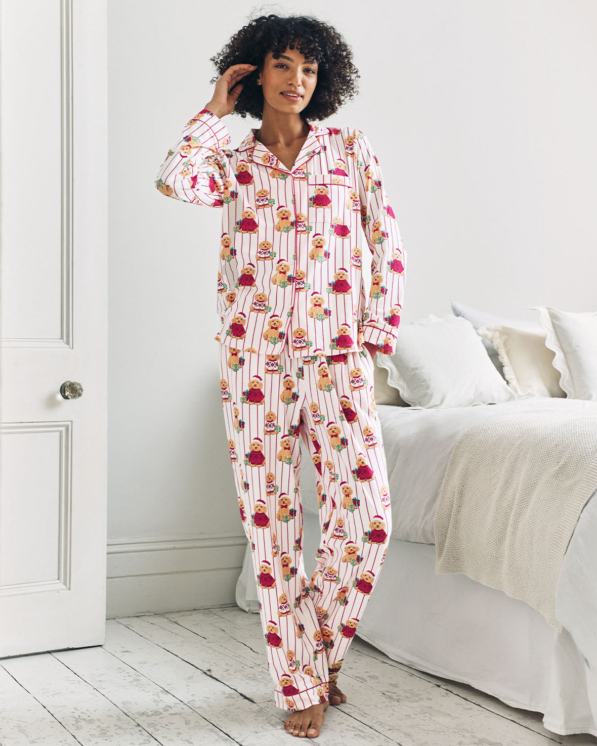 Organic Cotton Chip the Christmas Cockapoo Dog Print Long Pyjama Set