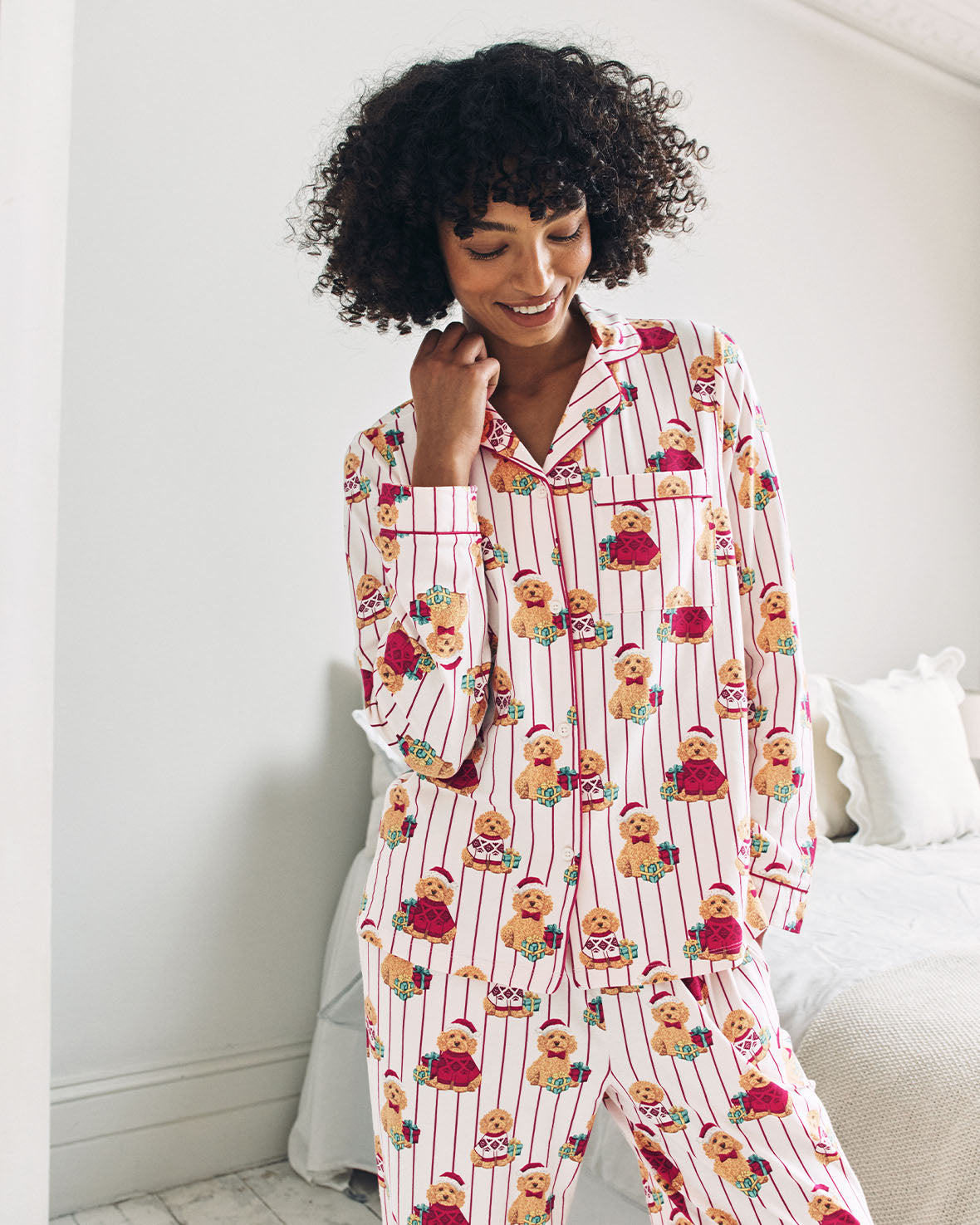 Organic Cotton Chip the Christmas Cockapoo Dog Print Long Pyjama Set