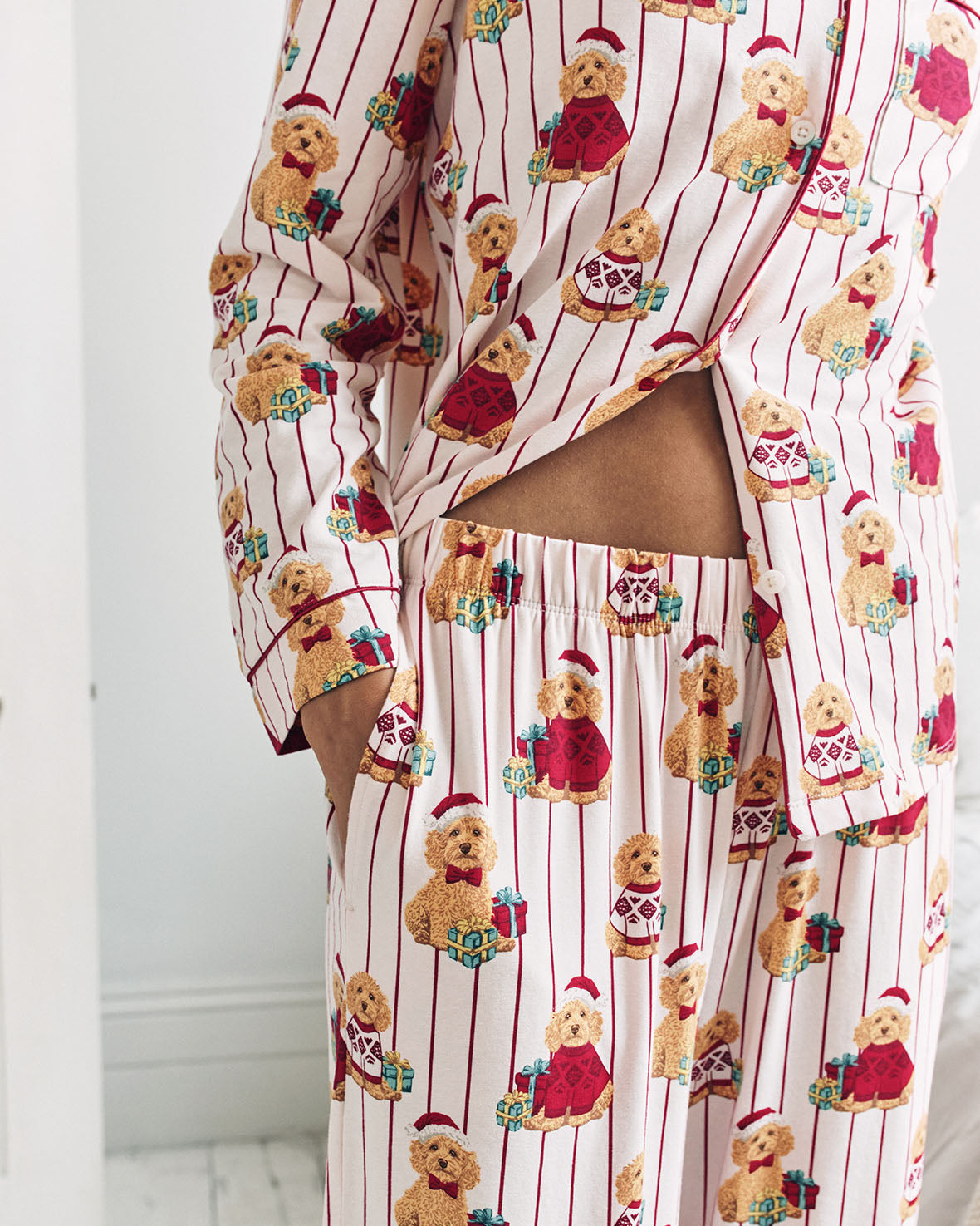 Organic Cotton Chip the Christmas Cockapoo Dog Print Long Pyjama Set