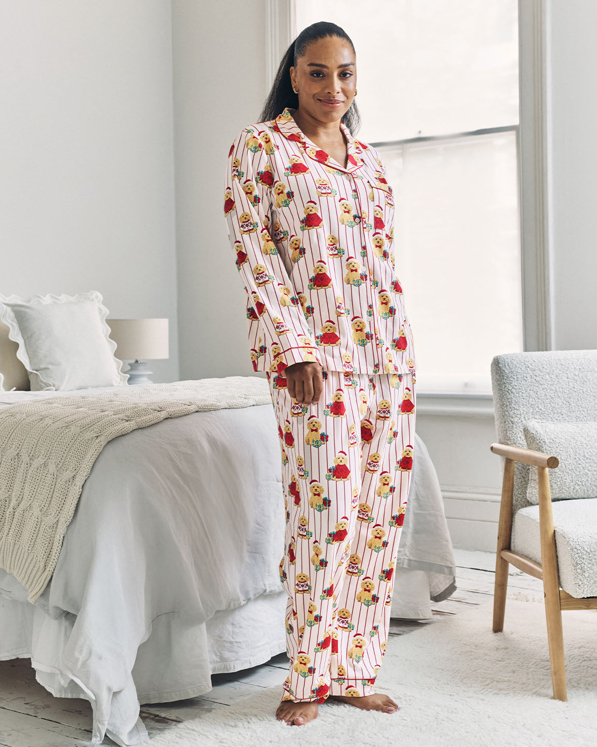 Organic Cotton Chip the Christmas Cockapoo Dog Print Long Pyjama Set