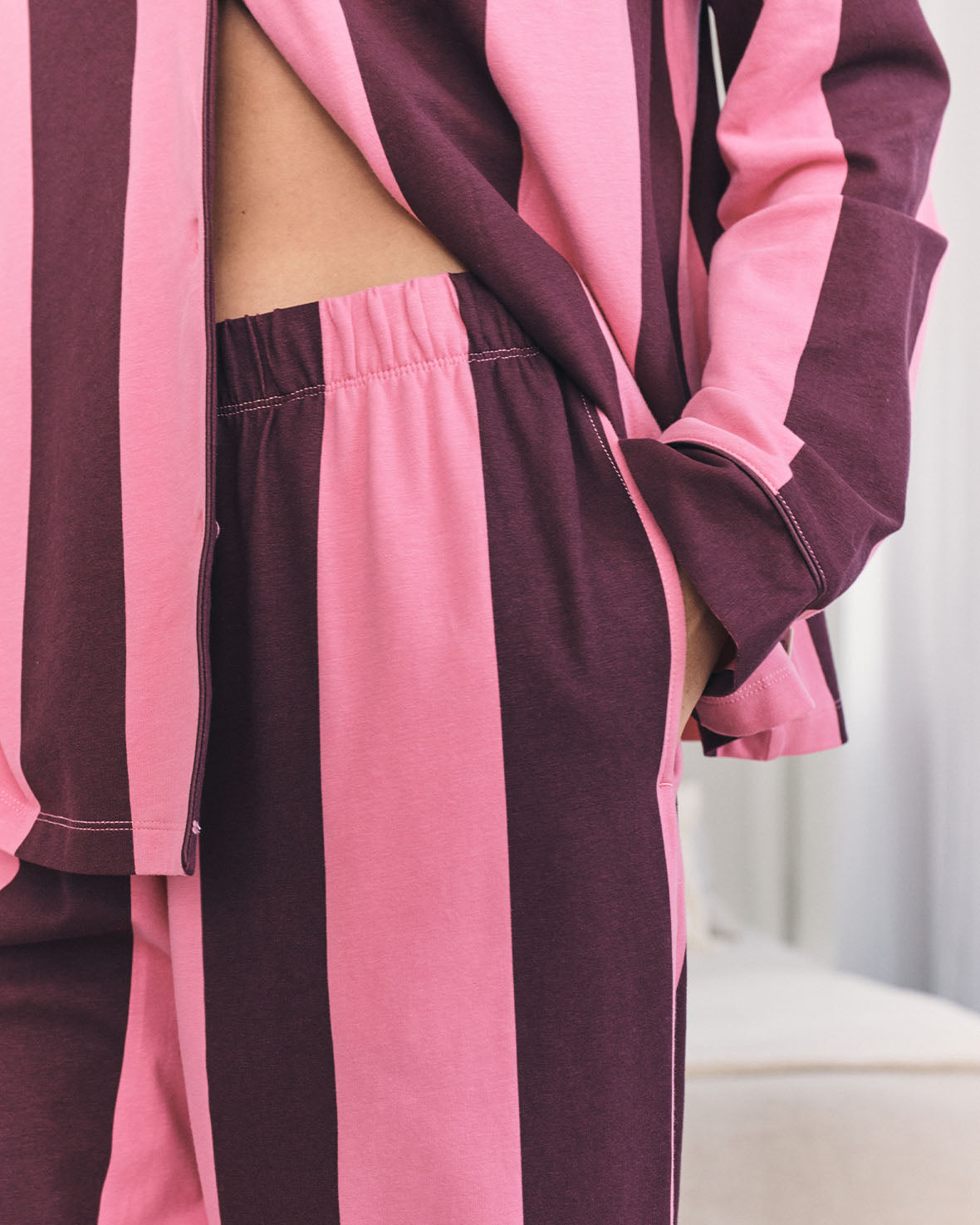 Organic Cotton Stripe Long Pyjama Set - Pink