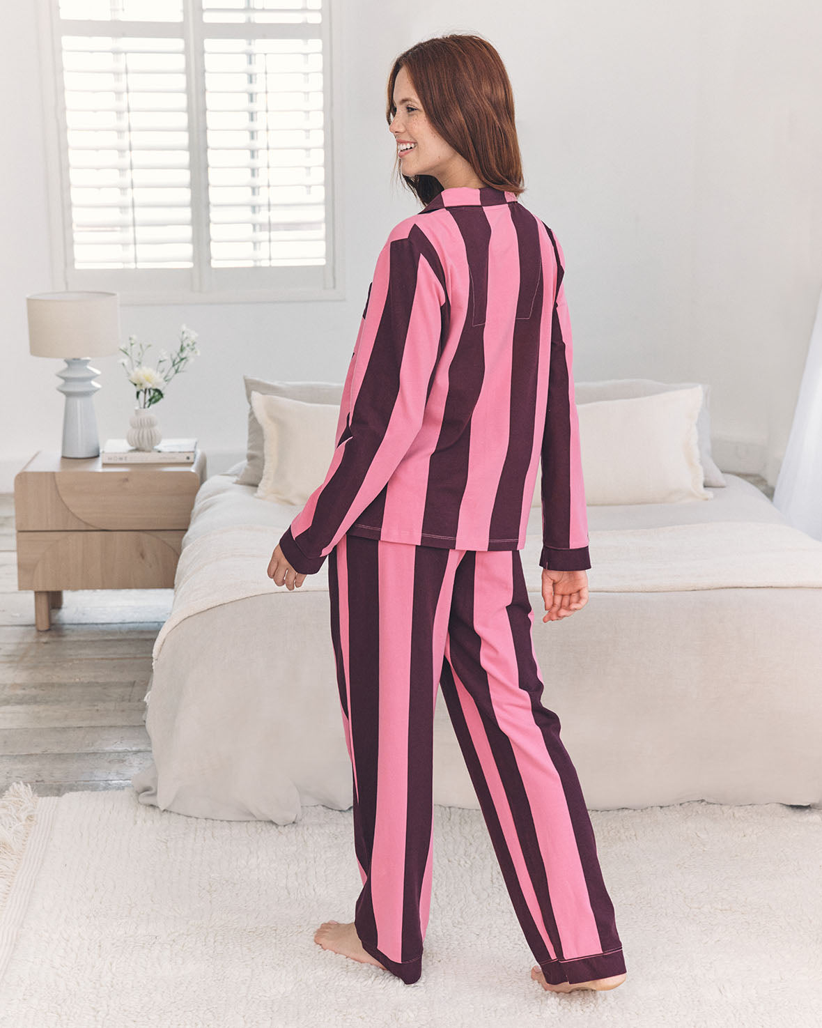Organic Cotton Stripe Long Pyjama Set - Pink