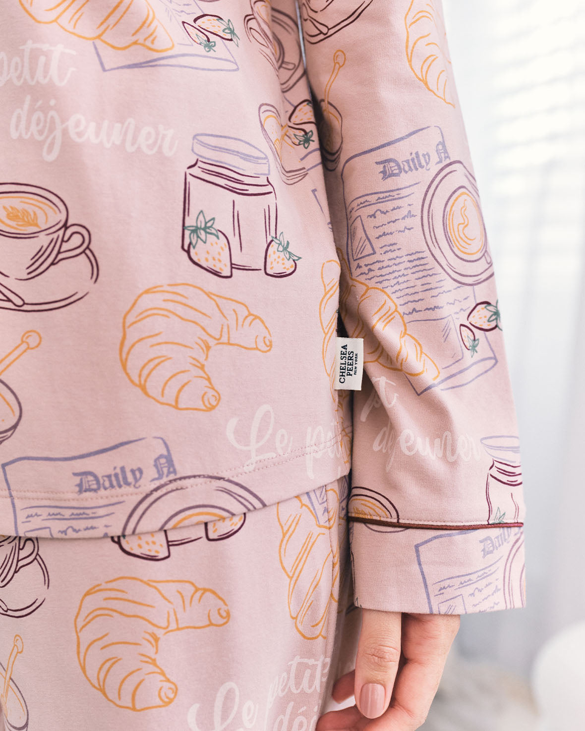 Organic Cotton Breakfast Print Long Pyjama Set - Pink