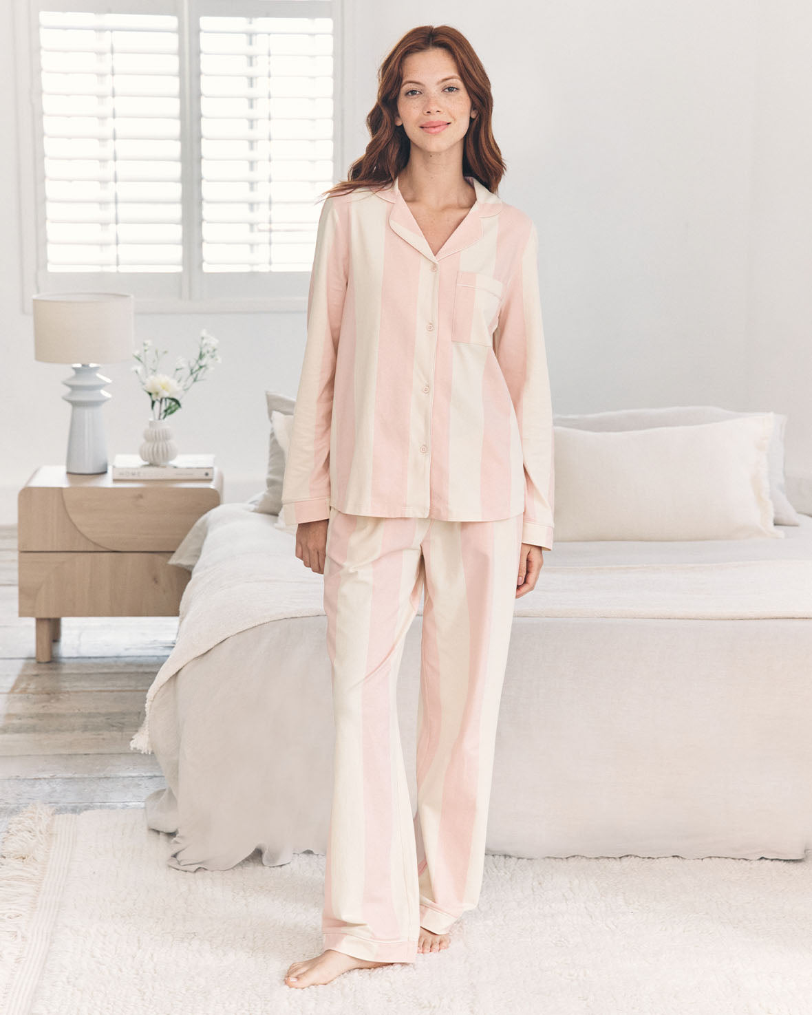 Organic Cotton Stripe Long Pyjama Set Dusky