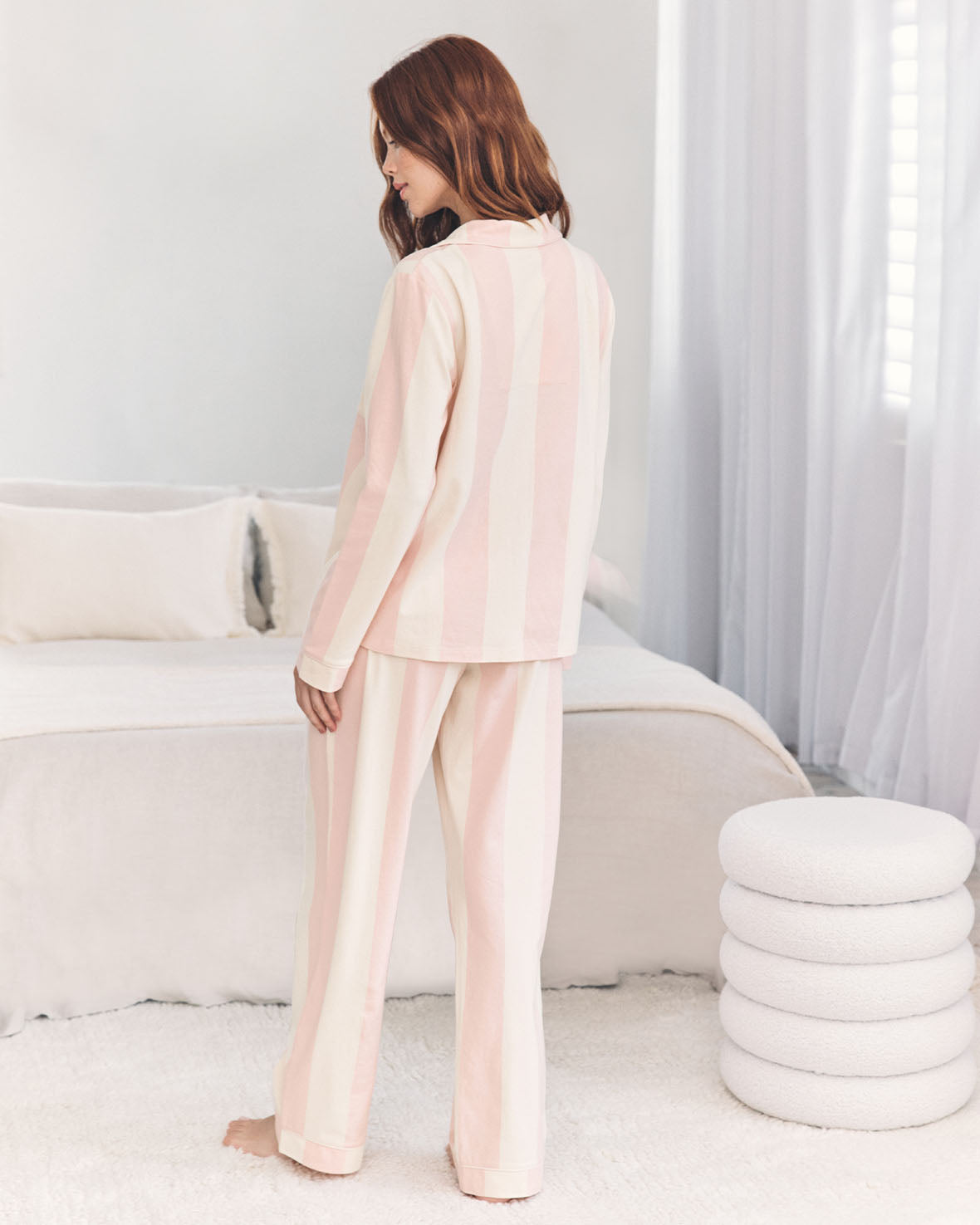 Organic Cotton Stripe Long Pyjama Set - Dusky Pink