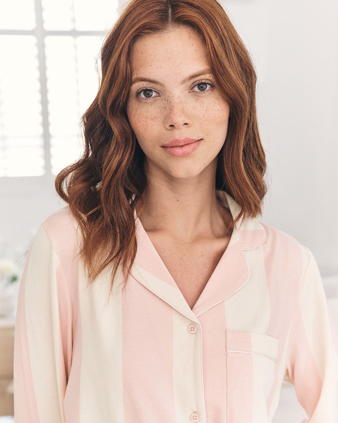 Organic Cotton Stripe Long Pyjama Set - Dusky Pink