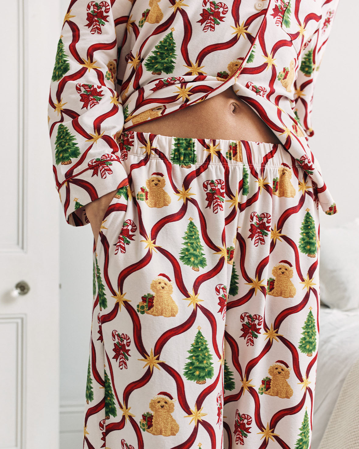 Organic Cotton Christmas Tree & Dog Long Pyjama Set