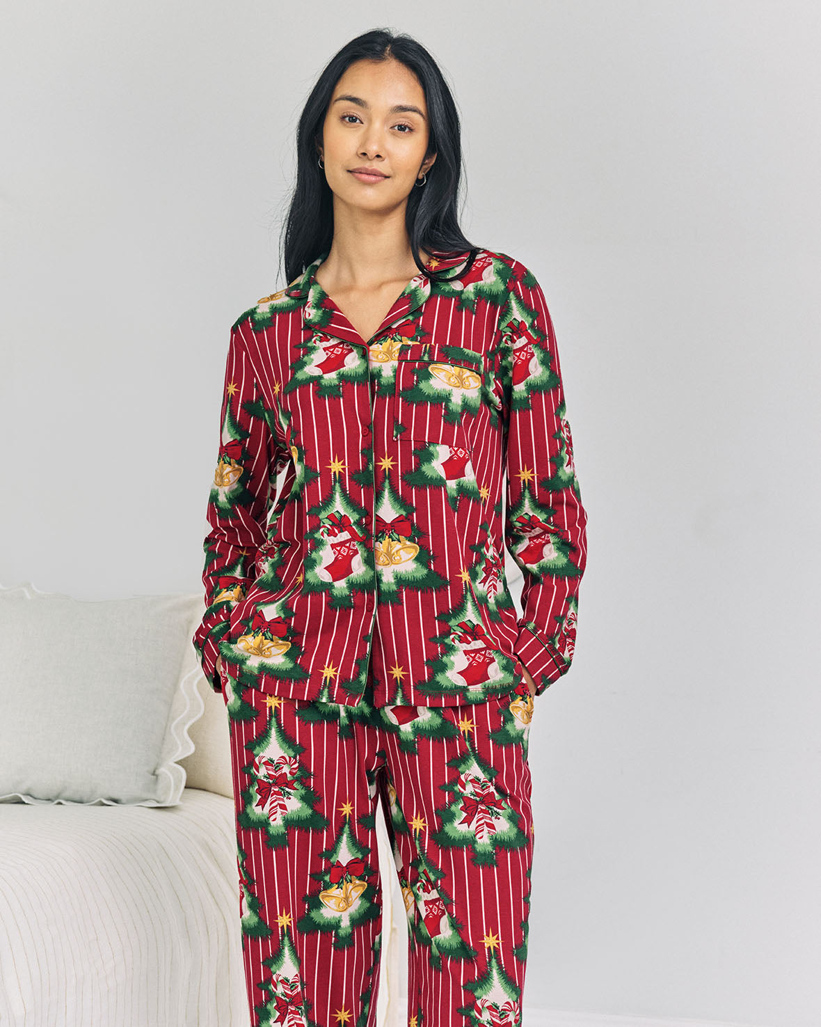 Organic Cotton Christmas Tree Stripe Long Pyjama Set
