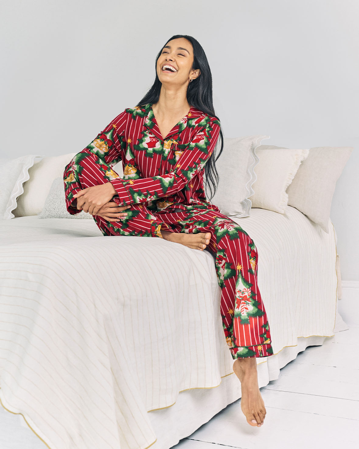 Organic Cotton Christmas Tree Stripe Long Pyjama Set