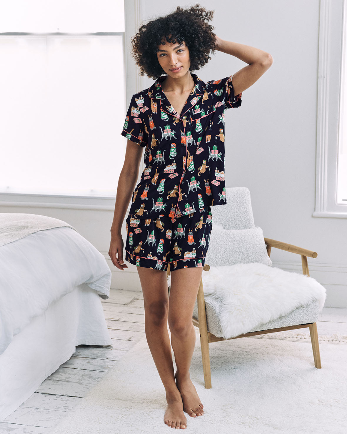 Christmas Cats Print Short Pyjama Set