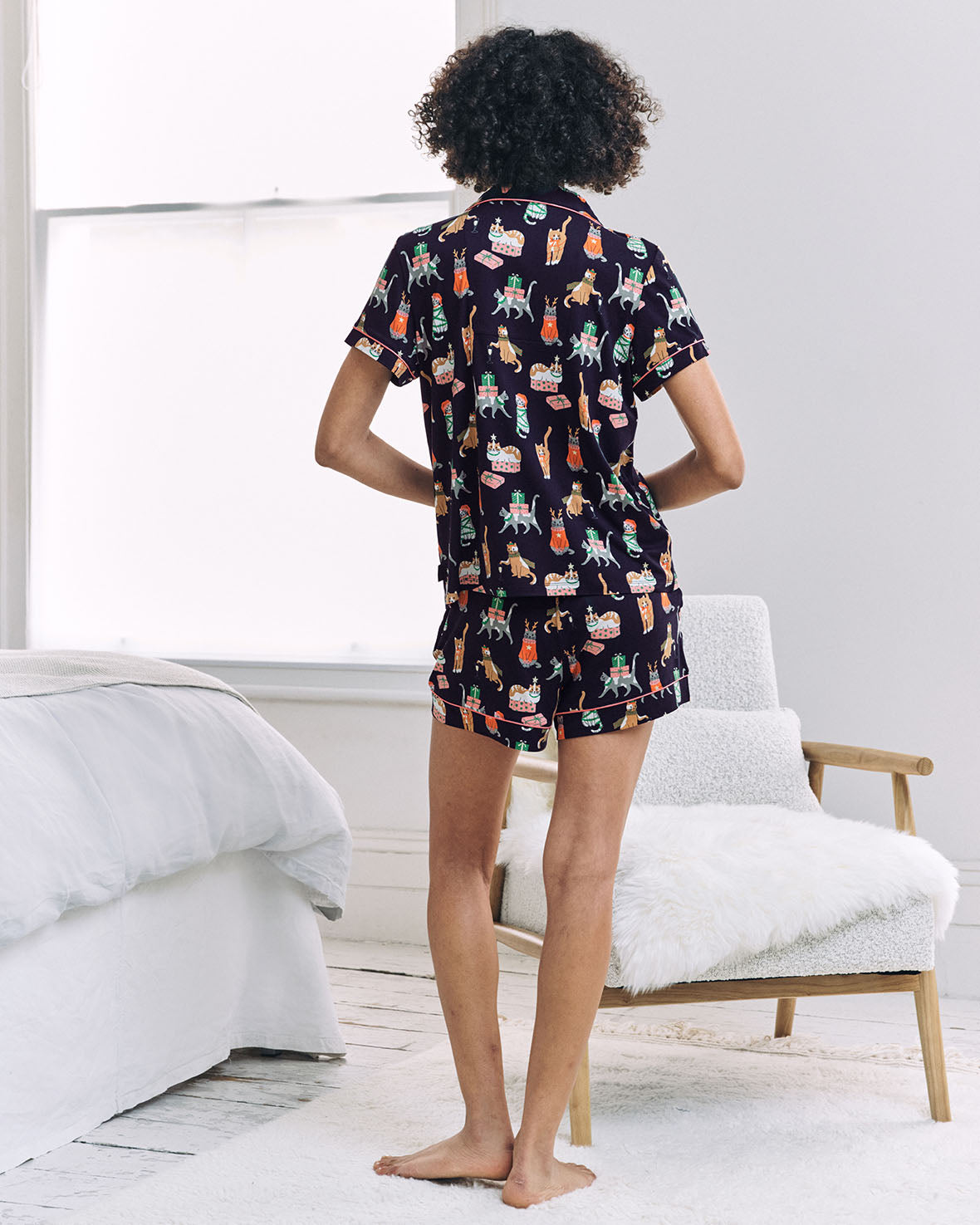 Christmas Cats Print Short Pyjama Set